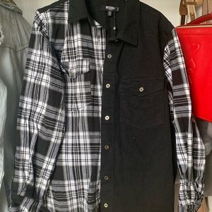 Petite Oversized Check Denim Shirt